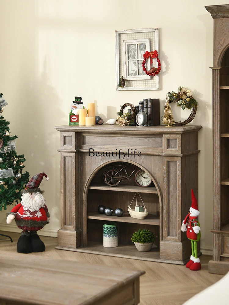 

Fireplace Mantel Decorative Cabinet Living Room Entrance Storage Vintage Japanese Style Organizer
