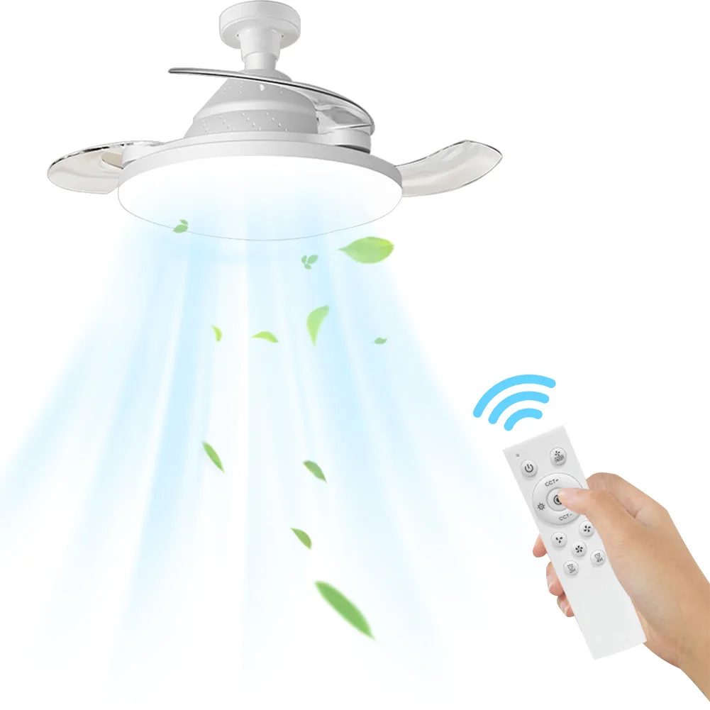 

30/60W Lighted Ceiling Fan Ultra-quiet Invisible With Remote Control Retractable Blades Hall Screw Fan Light LED Chandelier Fan