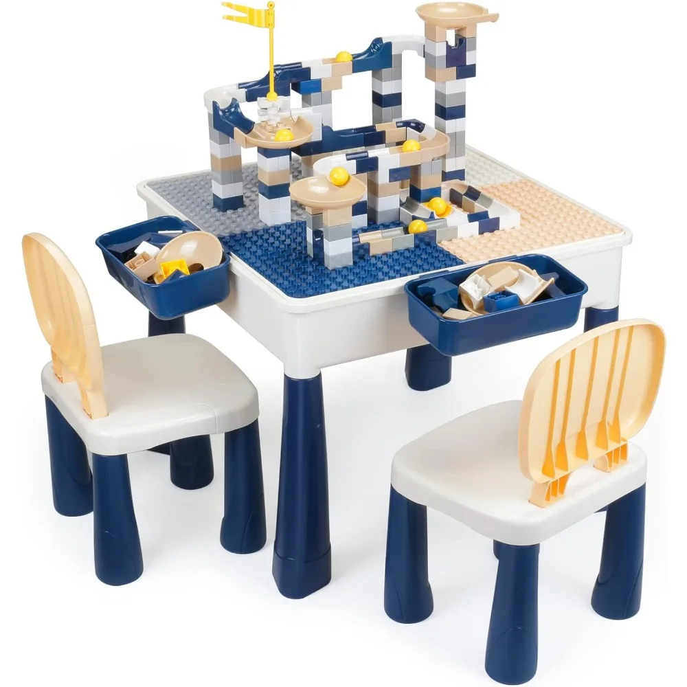 

GobiDex All-in-One Kids Table and Chairs Set with 100PCS Marble Run Preschool Classroom Must Haves Multi Activity Toddler Table