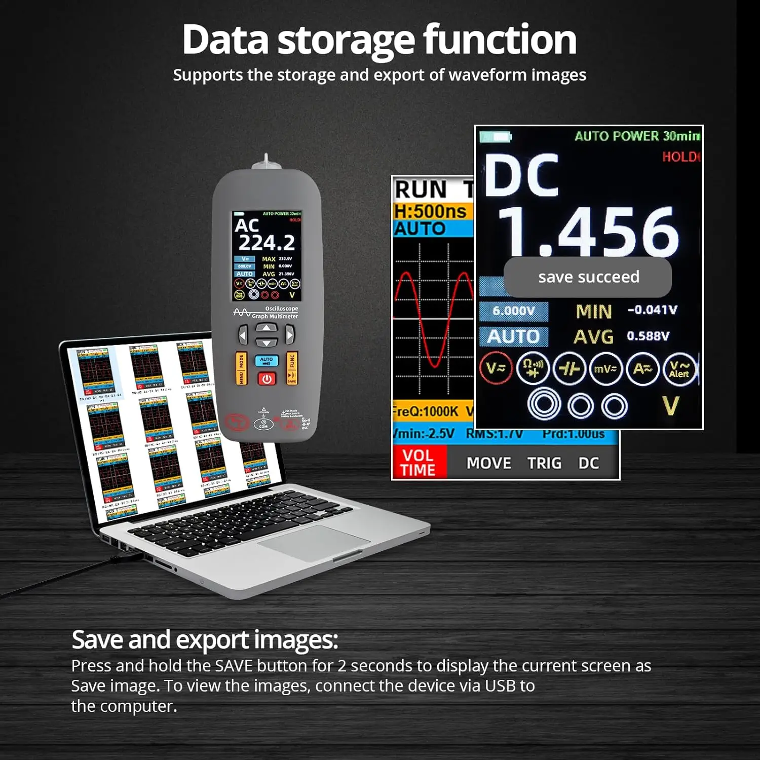 ALLmeter 3-in-1-Oszilloskop-Multimeter mit 10 MHz Bandbreite, 48 MSa/s-Abtastung, 10.000 Zähler, 10 MΩ/600 V Sicherheit