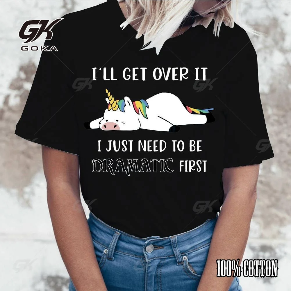 Unicorn I'll Get Over It Print T-shrits For Women Summer Short Sleeve Round Neck Cute Loose T-shirt Creative Personalized Tops