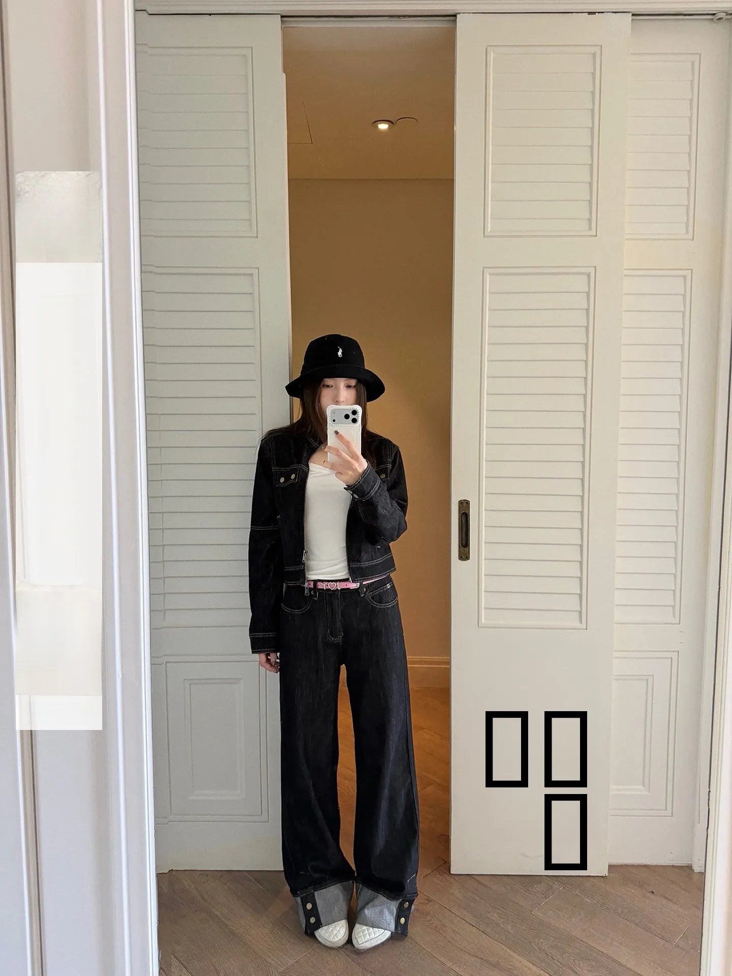 

NingSi Casual Zipper Short Denim Jacket Women's Spring Loose Straight Leg Pants Set Half High Collar Outerwear