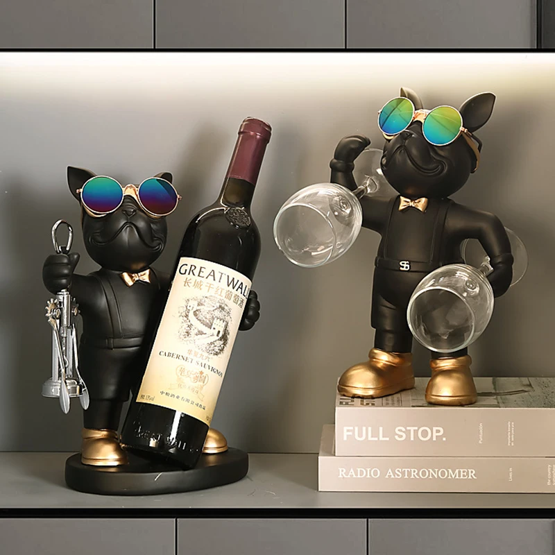 ERMAKOVA French Bulldog Wine Rack Decoration  Wine Holder Dog Butler Bottle Seat Design Statue Table Resin Decoration Sculpture