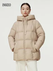 Luxury 90% white duck down jacket for women 2024 Winter Solid Oversize hooded puffer coat Elegant warm Clothing INKEO DJ077