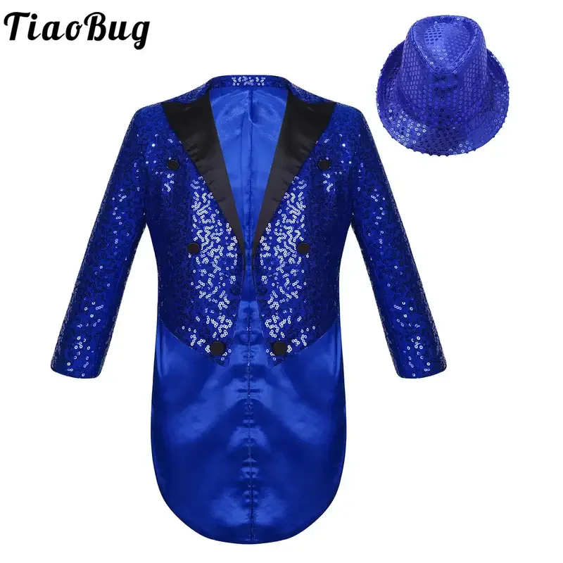 Kids Boys Circus Magic Shows Costume Sequins Blazer Tuxedo Coat Gentleman Suit For Wedding Birthday Carnival Party Jazz Dance