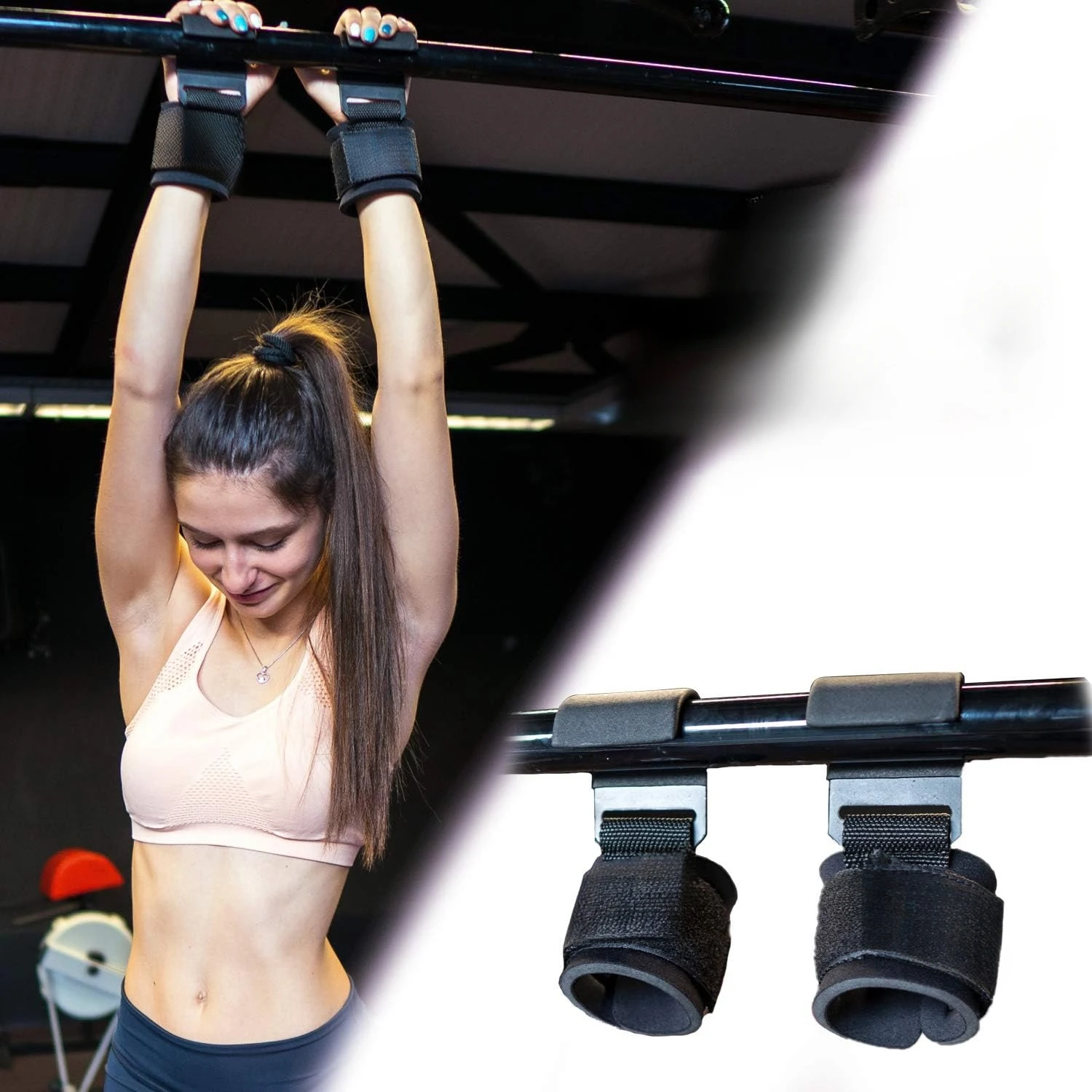 Gants Deadlift et coussinets de poignée dermatin, entraînement de puissance de gymnastique, crochets de poignet d\'haltérophilie, sangles pour un