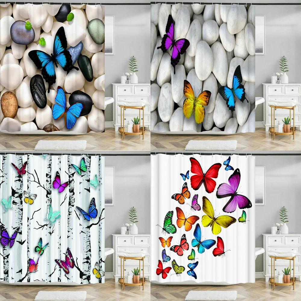 

Bathroom shower curtain 3D beautiful butterfly printing polyester waterproof curtain home decoration curtain with hook 180x180cm