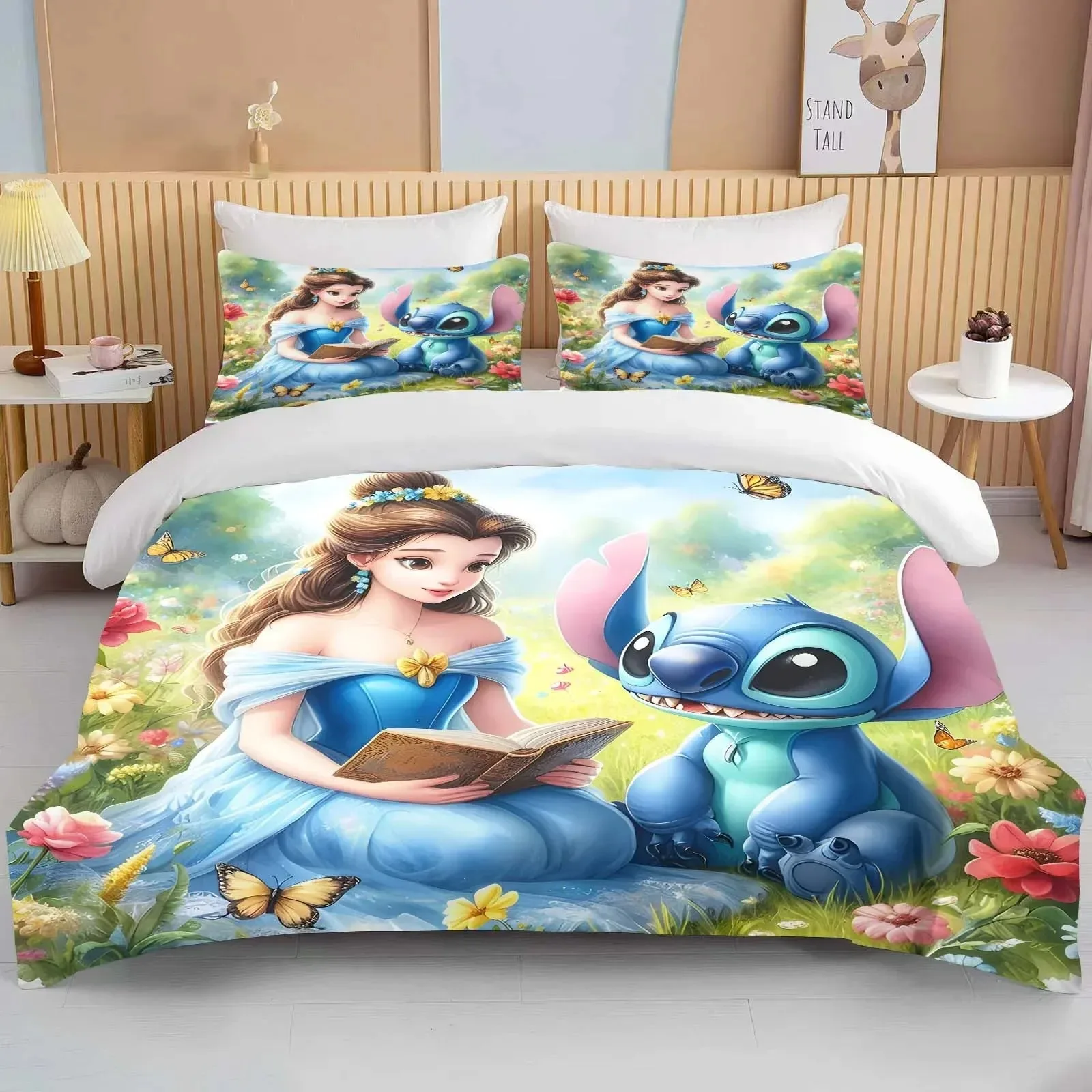 Stitch & Disney Set copriletto principessa piumino biancheria da letto 3d Set biancheria da letto per bambini 3 pezzi 1 copriletto King Size