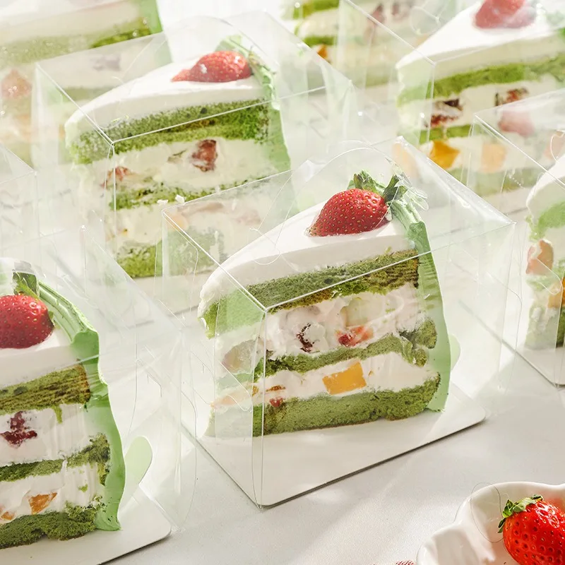 Mousse Cut Pieces Tiramisu Macaron Packaging Box Lasagna 6 Inch 8 Inch Cut Pieces Transparent Portable Packing Box