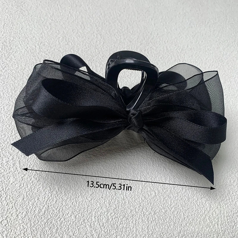 مخالب شعر سوداء شبكية للنساء ، مشبك قرش كبير ، دبوس شعر بعقدة فراشية ، مشبك شعر ، ذيل حصان ، إكسسوارات شعر