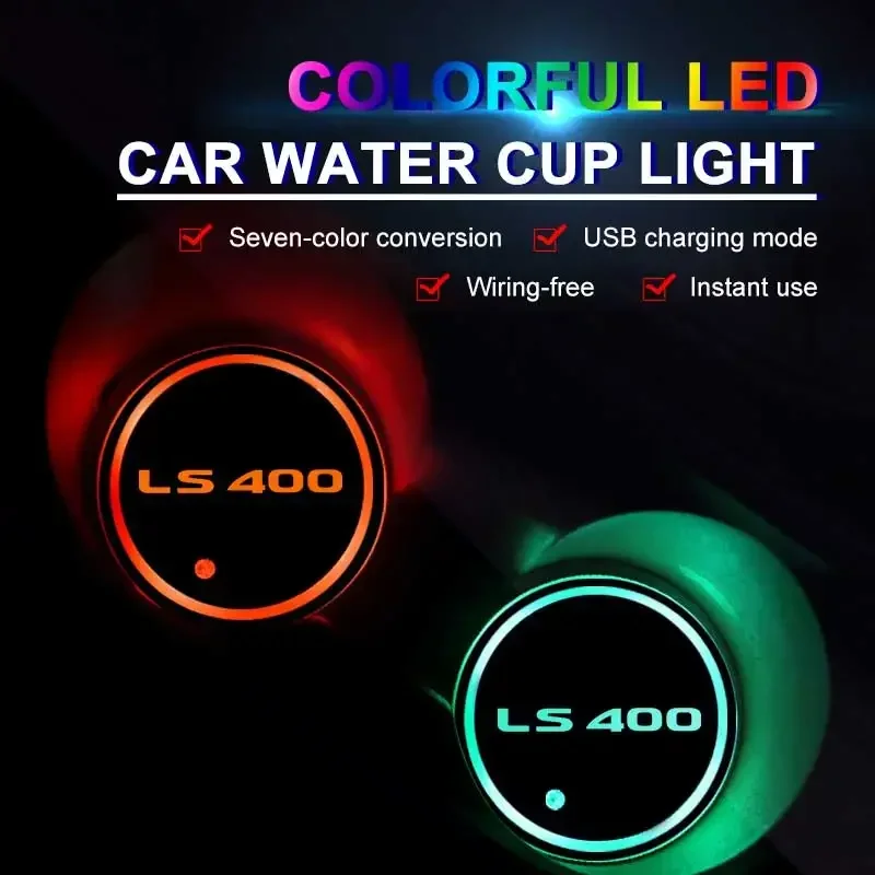 Car LED Luminous Water Cup Holder Mat Colorful Ambience Light USB Charging Non-slip coaster for LS400