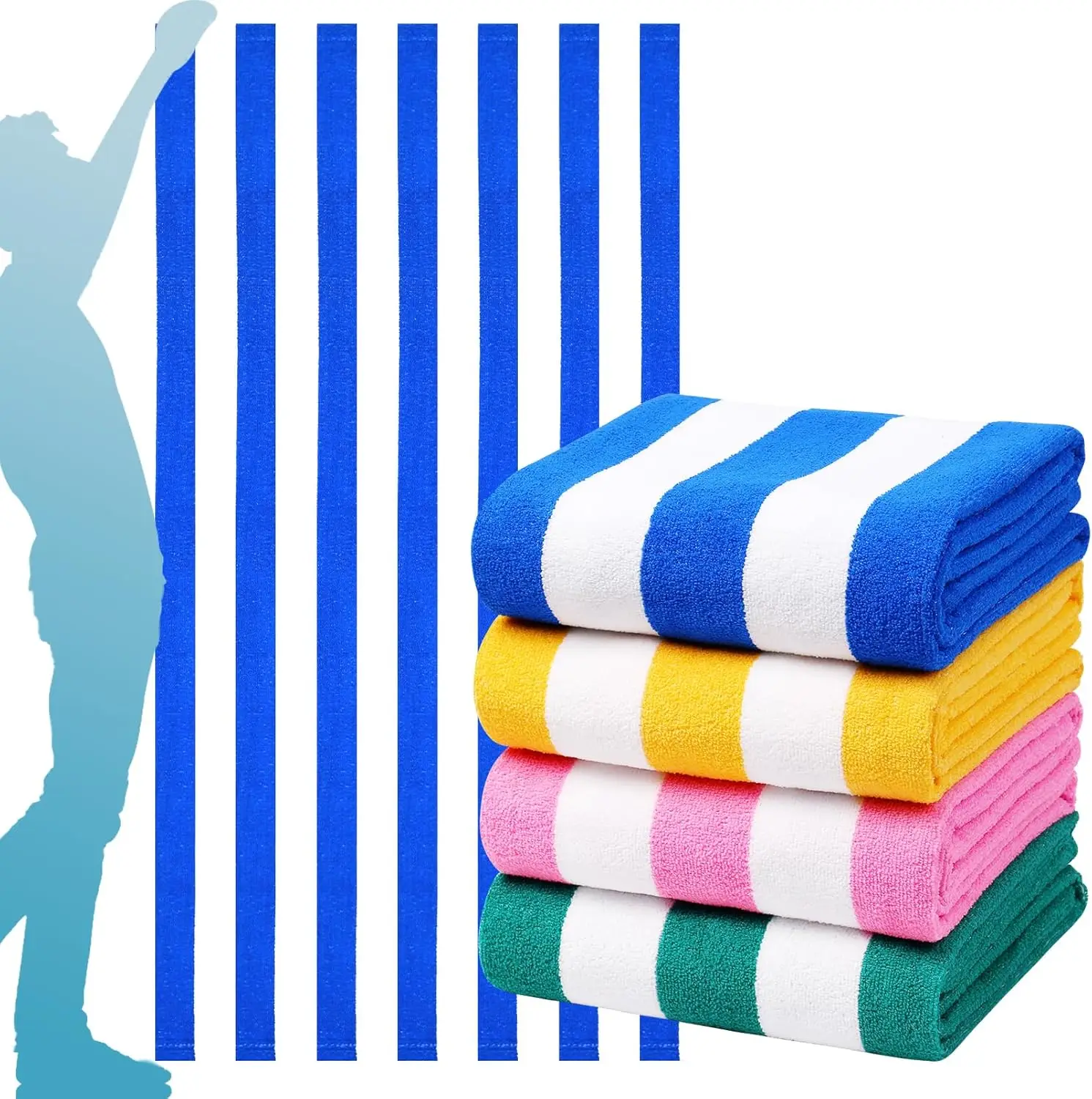 

4-Pack Oversized Beach Towels, 72x40 Inches, Absorbent & Soft for Travel, Pool, Camping - Blue Pink Yellow Green