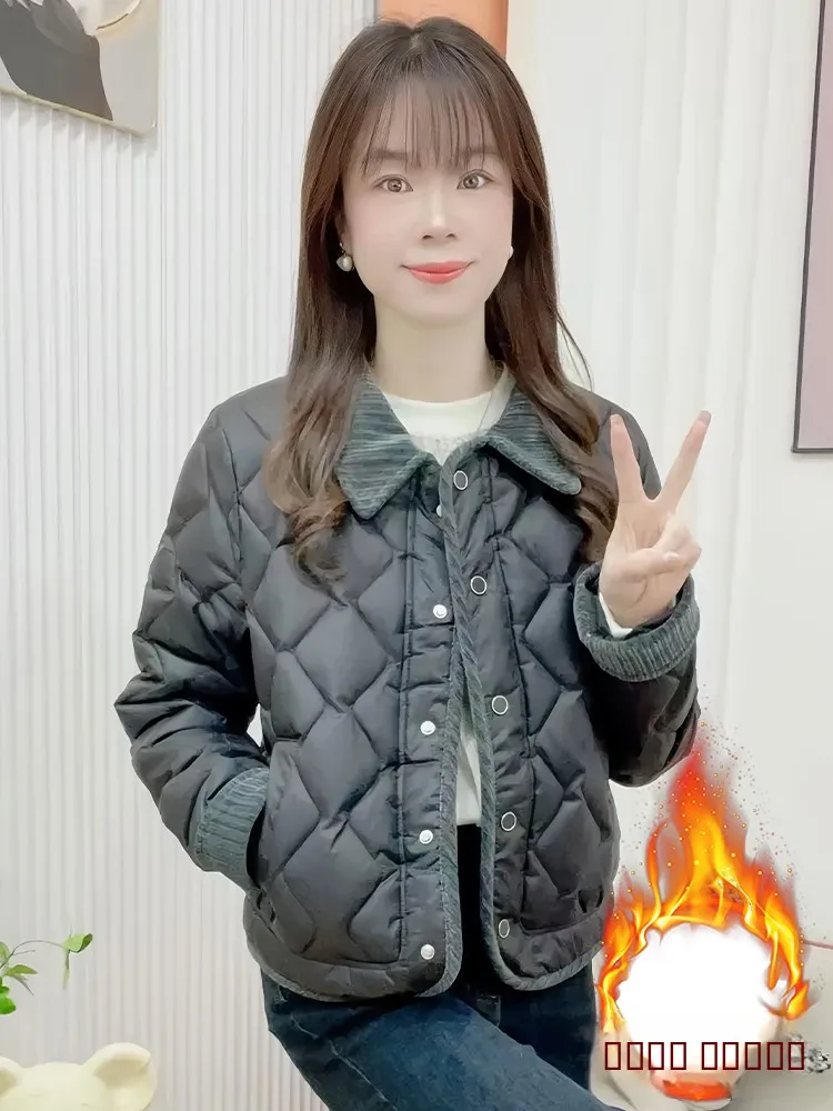 معطف شتوي نسائي فضفاض مبطن بالفرو مع ياقة، ملابس خارجية دافئة ونحيفة للارتداء اليومي