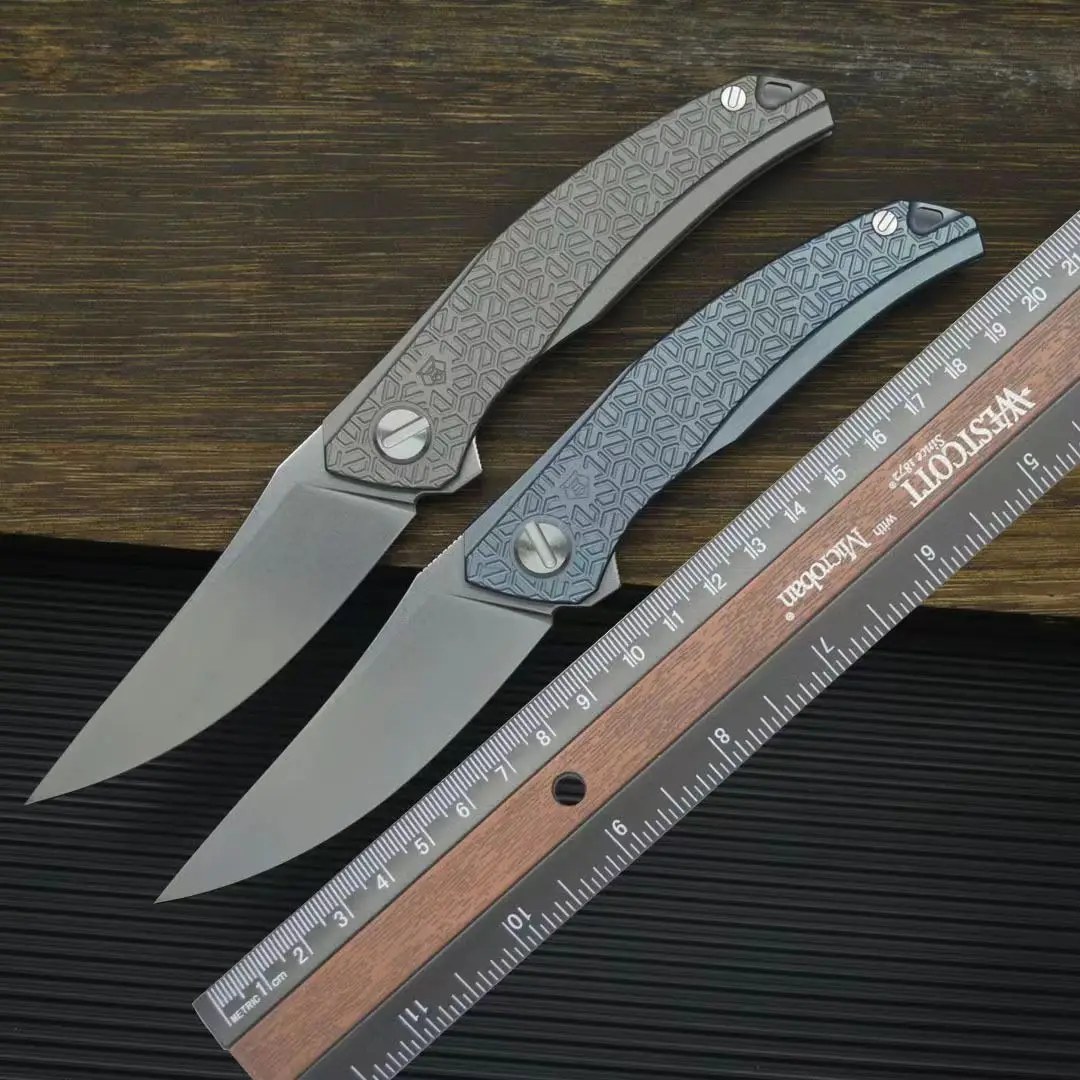 

Bear head cloud pattern titanium alloy folding knife, Cromax PM steel high-end small knife, EDC collectible gift fruit knife