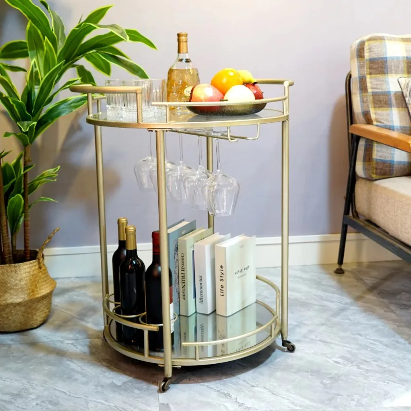 Hotel Dining vintage black trolley bar cart Two Tier Round Wine Serving Cart Bar Trolley Gold