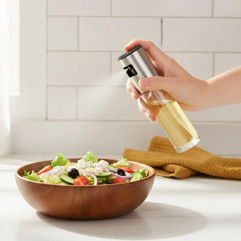 Refillable Olive Oil Sprayer Leakproof Food Grade Glass Stainless Steel Oil Spray for Kitchen Cooking Salad Dressing
