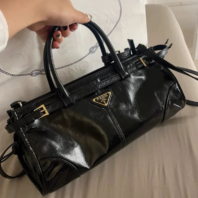 New Shiny Leather Women's Tote Bag Luxury Brand Long Belt Buckle Design Paris Handbag High-end Triangle Shoulder Underarm Bag