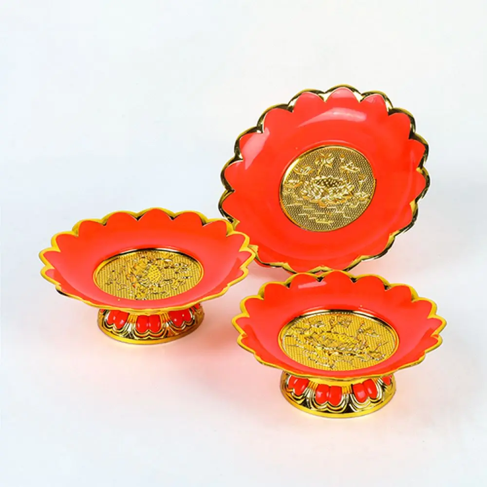 Religious Ritual Offering Set Gold Plated Plastic Wine Kettle Tea Pot Cup Lotus Tray For Buddhist Home Altar Decor Items