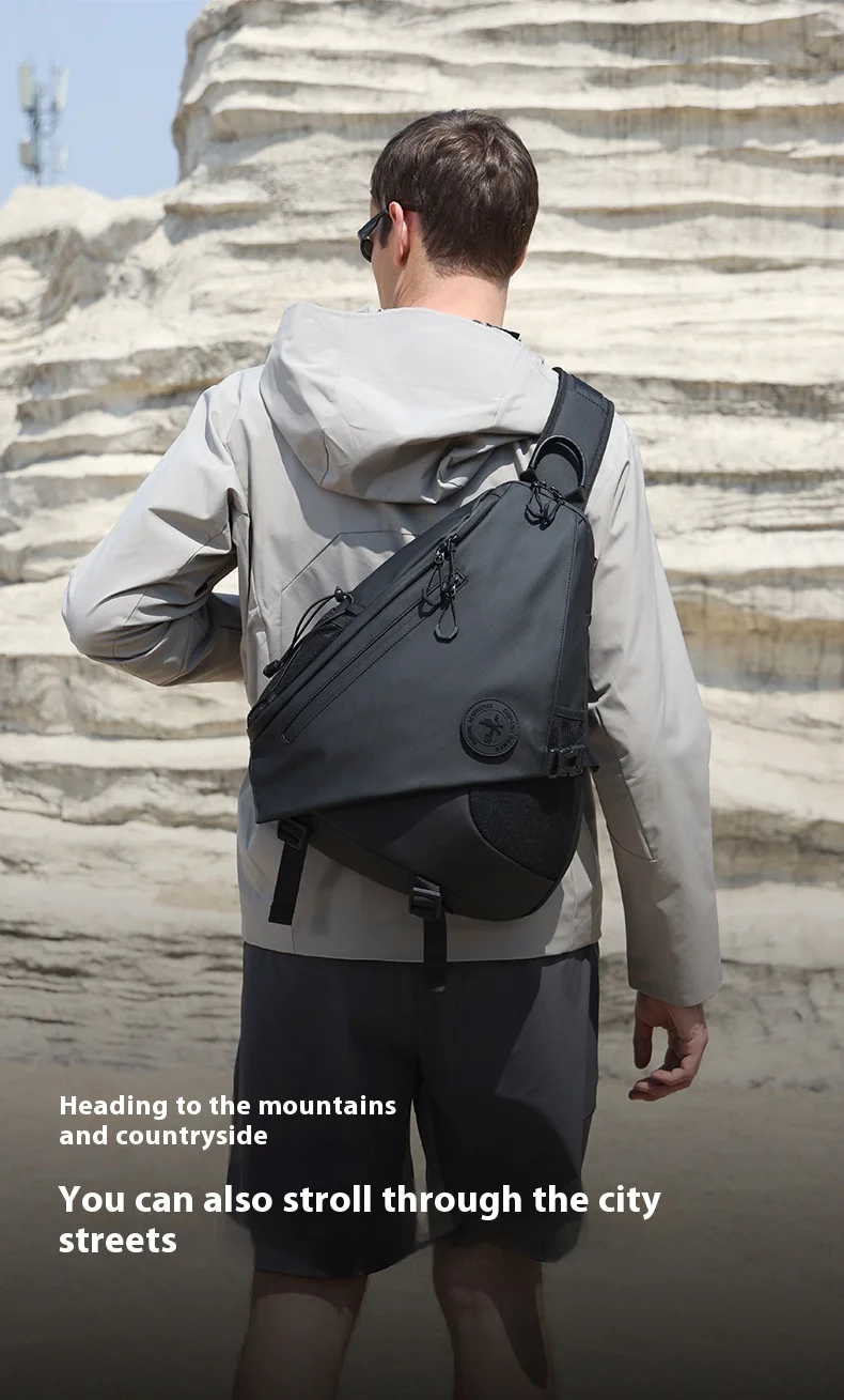 Bange Herren Einzelschulter-Brusttasche, Modische Leichte Crossbody-Tasche, Wasserdichte Große Kapazität Freizeitrucksack – Detail 3
