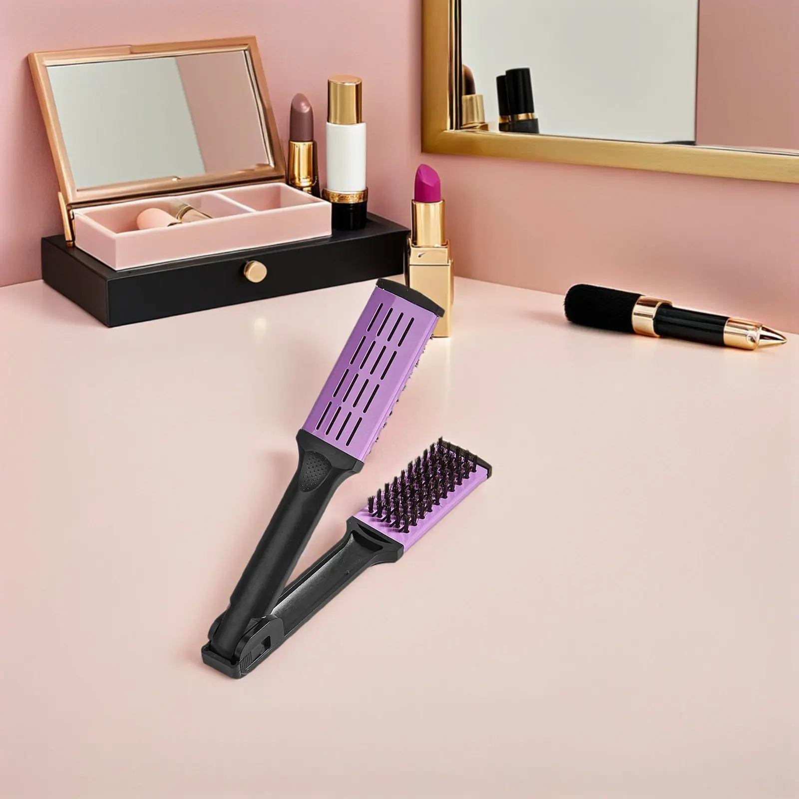 

Hair Straightening Comb V-Shaped Bristle Design Gentle Smoothing Straightener for Dry Sensitive Scalp Lightweight on-The-Go