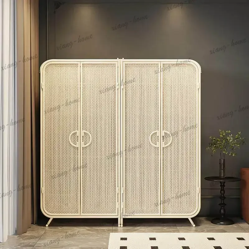 Factory Direct Eco-friendly Iron Wardrobe French Cream Style, No Installation Required, Home Bedrooms Light Luxury Finished Ward