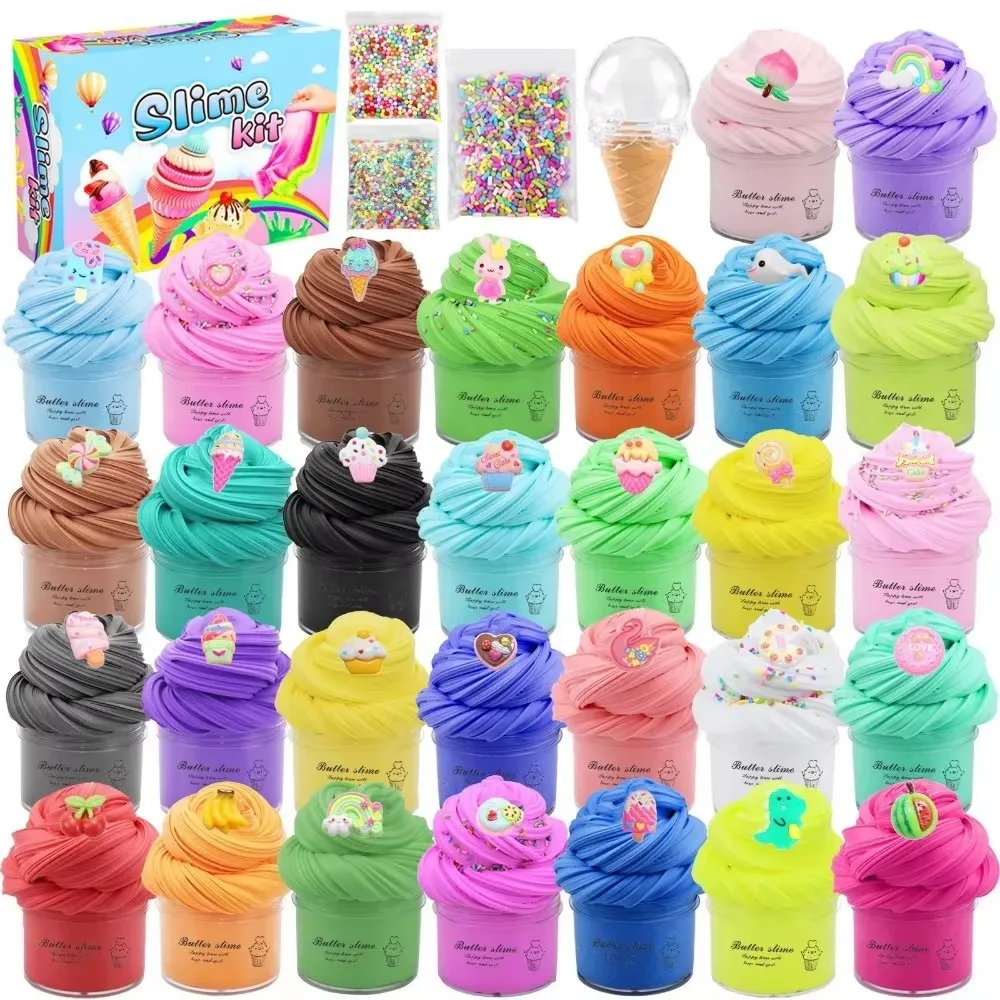 30 Slime Cotton Mud Puff Gum Toy Color  Set Butter/Cloud Mud Toy Color Clay Set Soft and Non Stick Toy