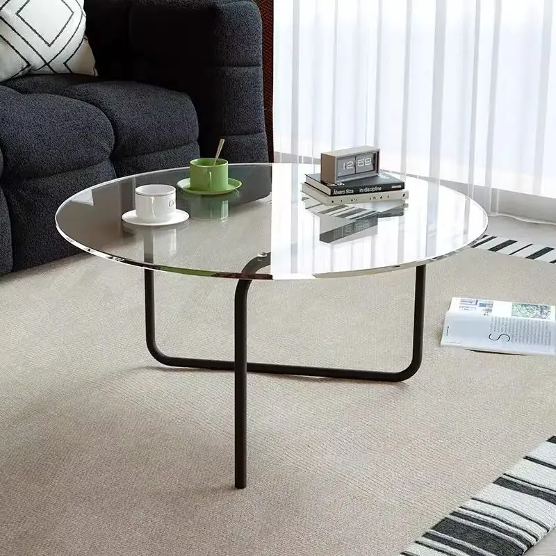 Minimal tempered glass simple coffee table small apartment living room round