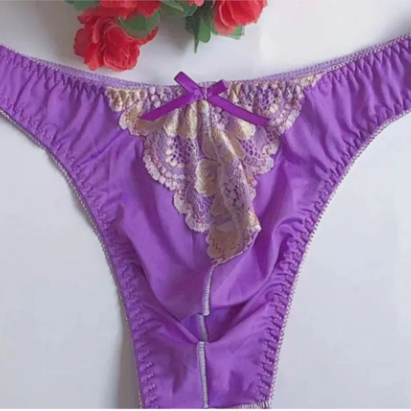 

Man's Lace T Briefs Sexy Thong Convex Pouch Low-rise Narrow Edge Comfortable Plus Size T-back G-string Underwear
