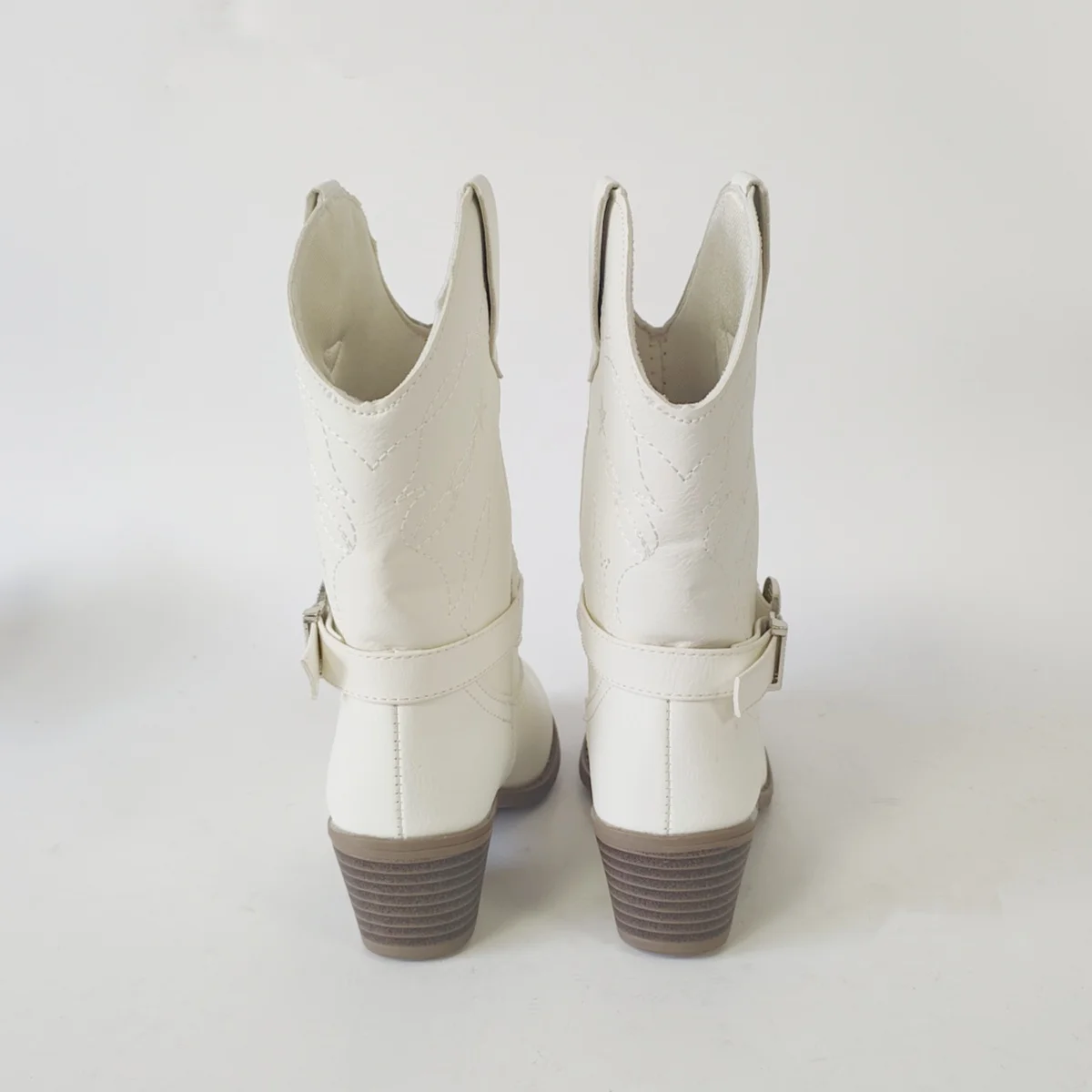 Embroidered Star Buckle Lace Trim Pearls High Boots Round Toe Thick Heel Height Increase Comfortable Mid Calf Boots Girls Boots