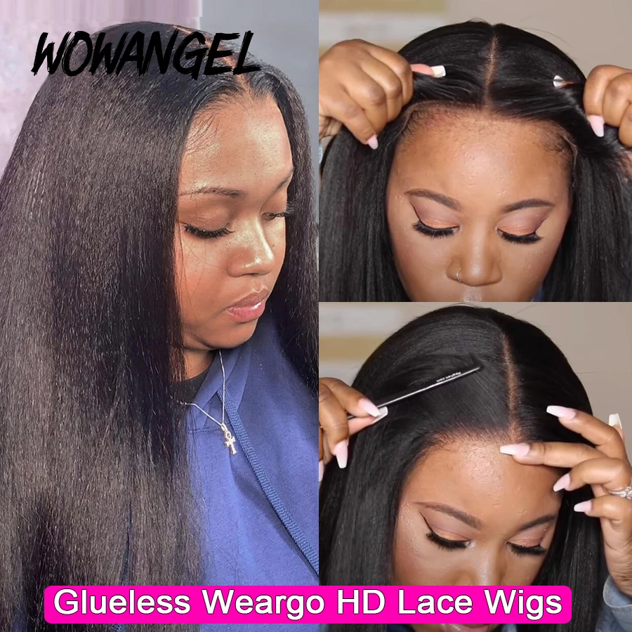 

Glueless Wigs Kinky Straight 5x5 HD Lace Closure Wig Yaki Brazilian Hair Natural Scalp HD Lace Front Human Wig 3mins Wear Go Wig