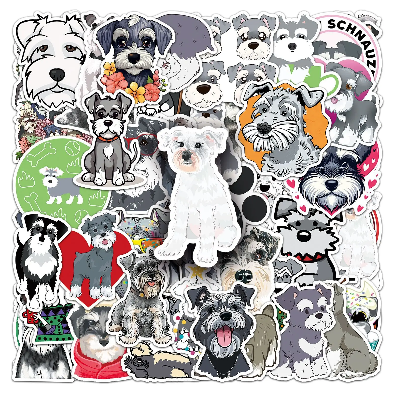 50 SZTUK Uroczych Naklejek z Psem, Wodoodporne, Kreskówkowe Naklejki z Sznaucerem, Graffiti, Dekoracje DIY na Gitarę, Laptop, Rower, Deskorolkę, Zabawki