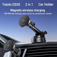 Yesido DS30 2 in 1 Magnetic Phone Holder 15W QI2 Wireless Charging Mount 360 Degree Rotatable Car Desktop Stand