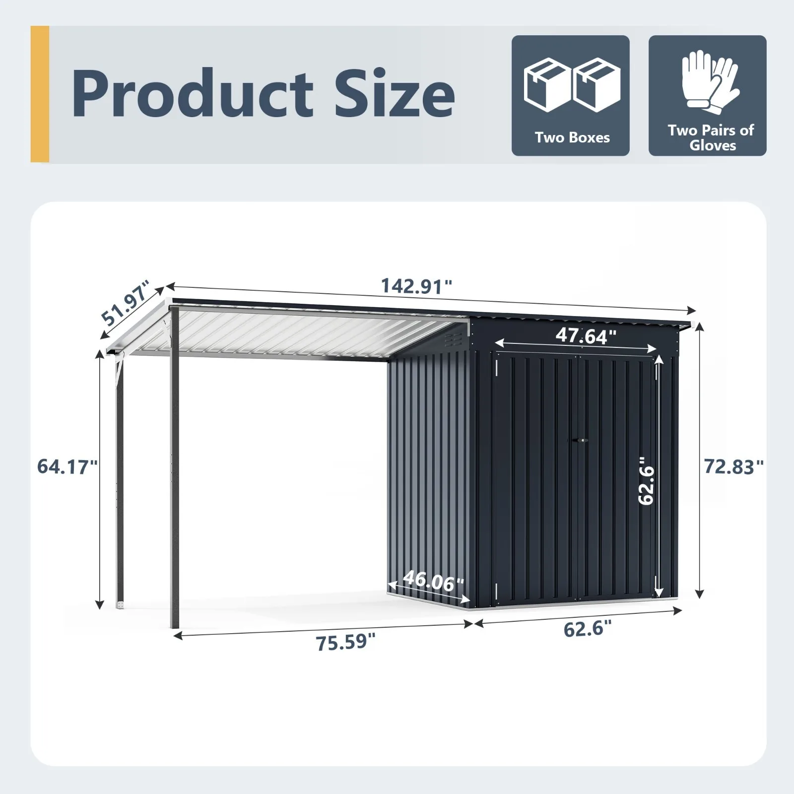 Outdoor Open-Sided Metal Storage Shed with Hardtop Metal Gazebo，2-in-1