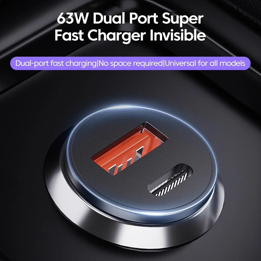 63W Car Charger PD 45W QC 3.0 USB Type C Fast Charging for iPhone 14 13 Samsung Xiaomi Huawei POCO Mobile Phone Charger