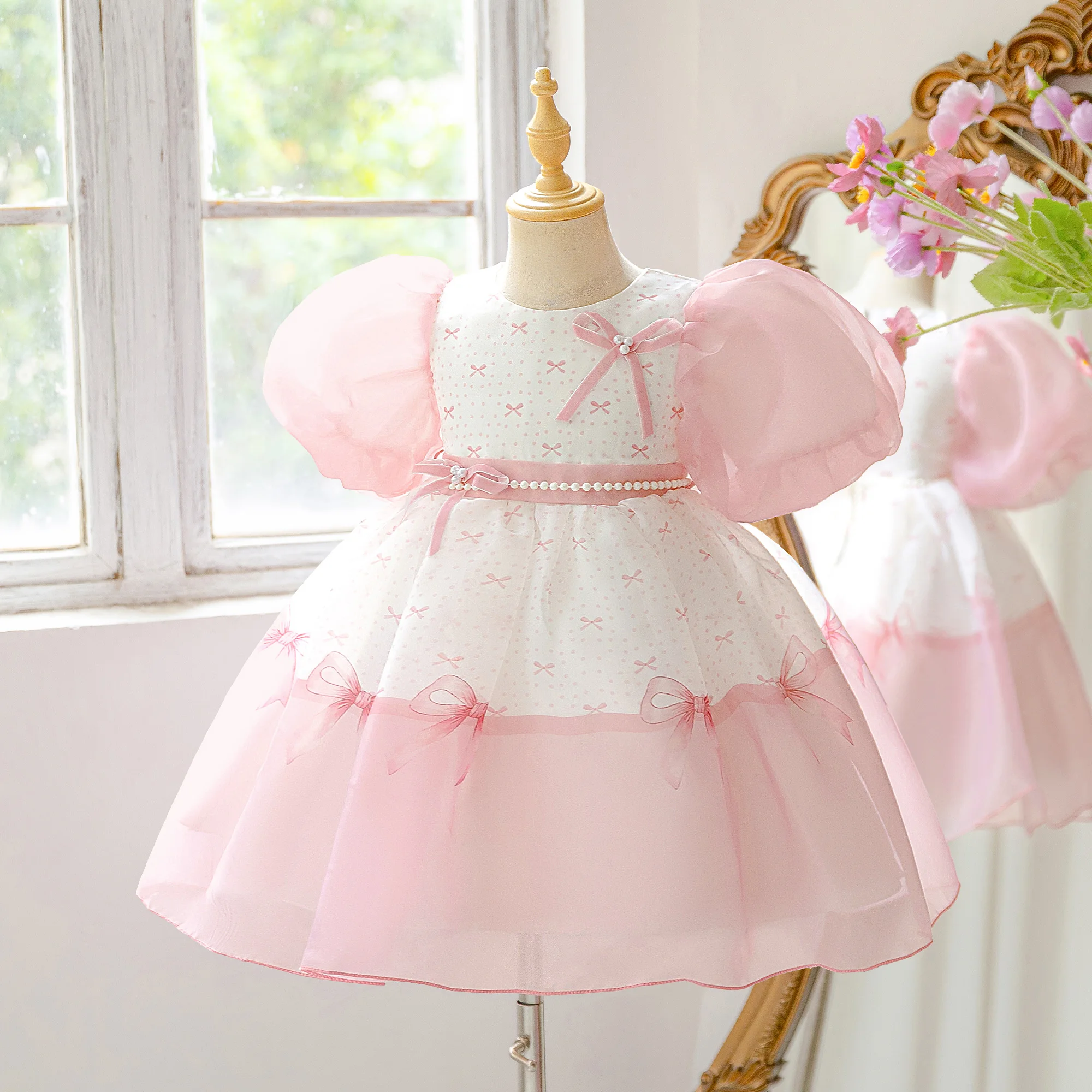 Sommerkleid mit Schleife für Brautjungfern, Partykleid für Mädchen, elegantes Tüll-Hochzeitskleid, Prinzessinnen-Abschlussballkleid, Gala-Geburtstagskleid, Abschlussfeier-Abendkostüm