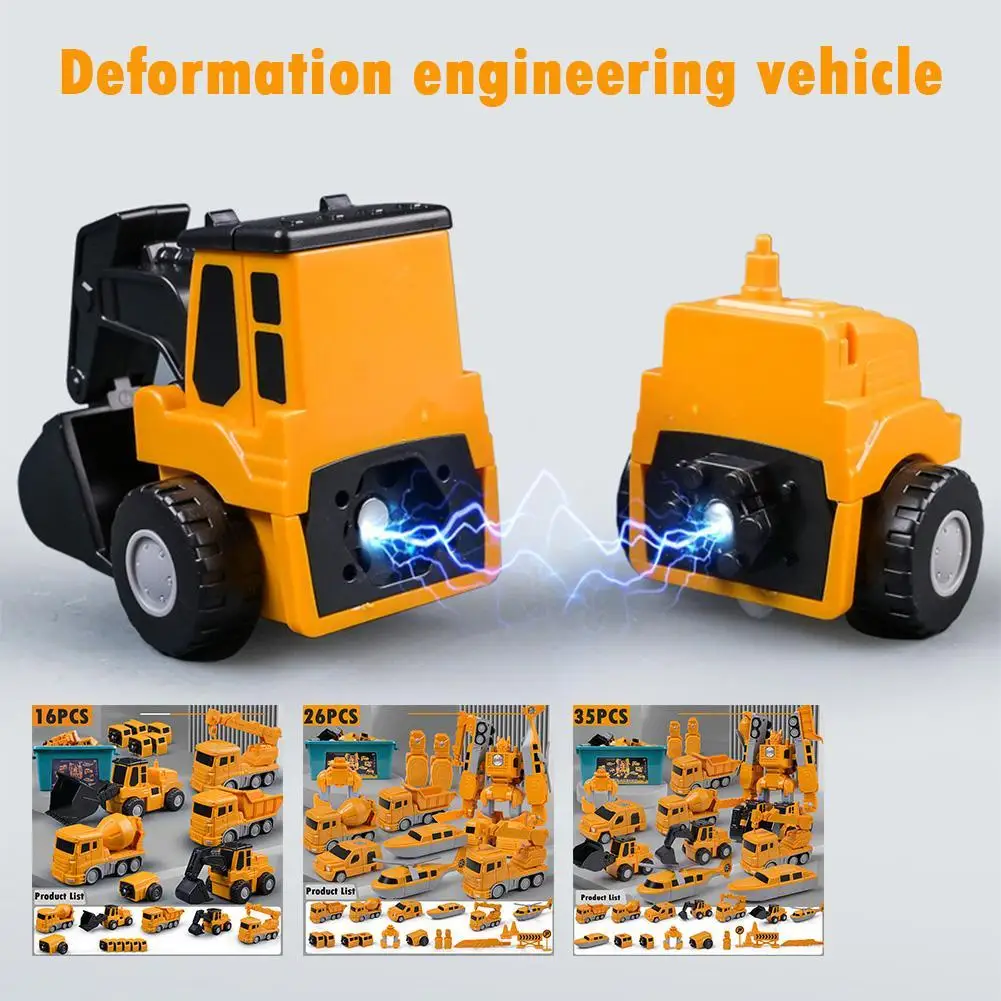 Magnetic Deformation Robot Engineering Car Excavator Mixer Truck Children's Multi-functional Combination Transform Robot Toy