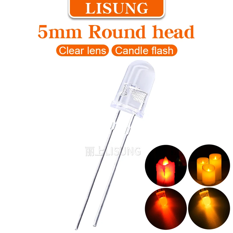 

1000pcs/bag 5mm Led Red Yellow Candle Light Flicker Ultra Bright Flickering Orange Led Leds 5mm Water Clear Candle Led