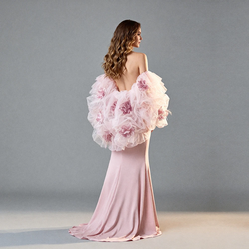 

Elegant Womens Shawl Pink Tulle Oversized Ruffled Scarf for Woman Wedding with 3D Floral Appliques Bridal Cape Coat ES63303D