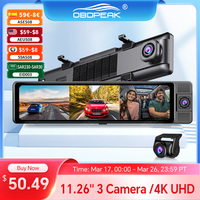 OBDPEAK 3 Camera Dash Cam 4K Car DVR Front Inside Rear 1080P GPS Tracking Night Vision Video Registrator Dashcam Parking Monitor