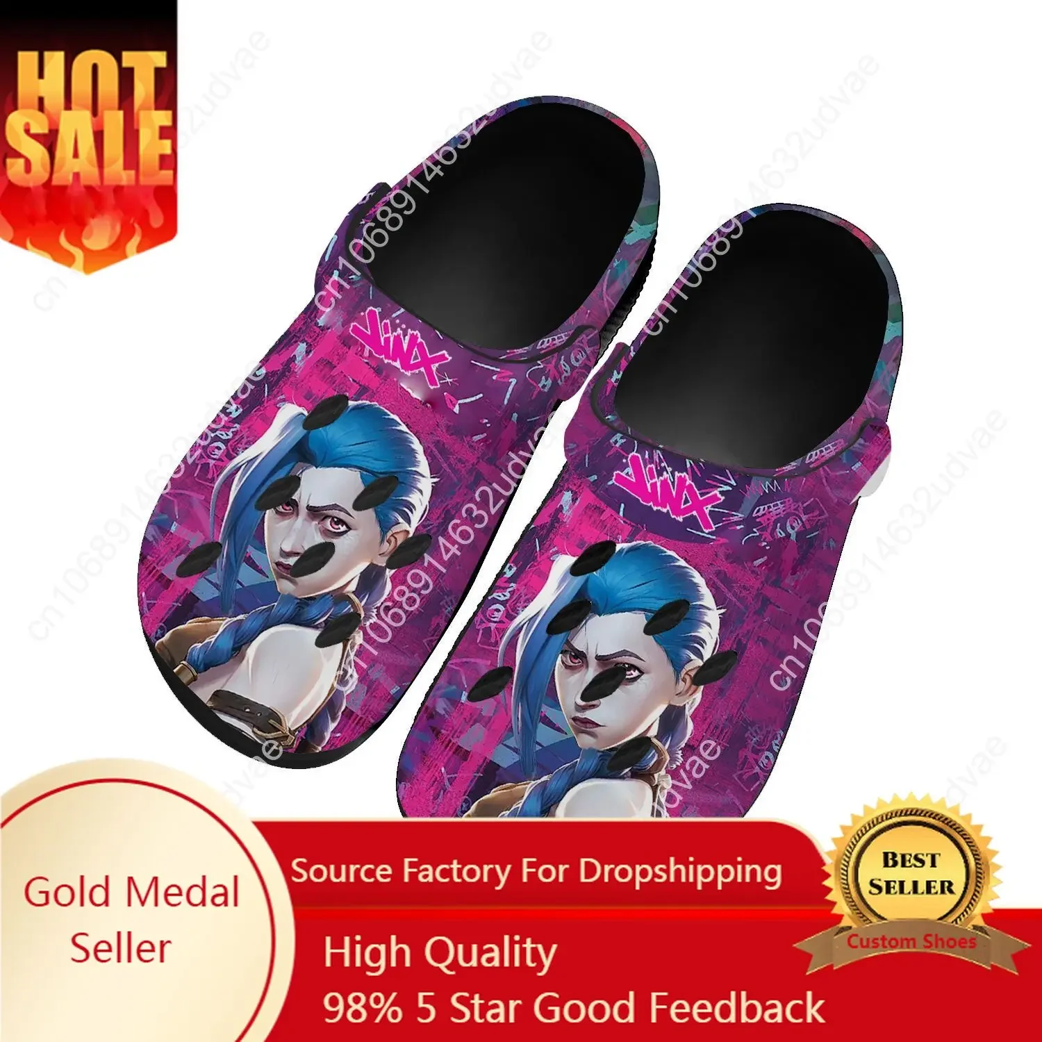 

Game Arcane-Jinx Water Shoes Men Women Teenager High Quality Home Garden Clogs Custom Sandals Beach Breathable Hole Slippers