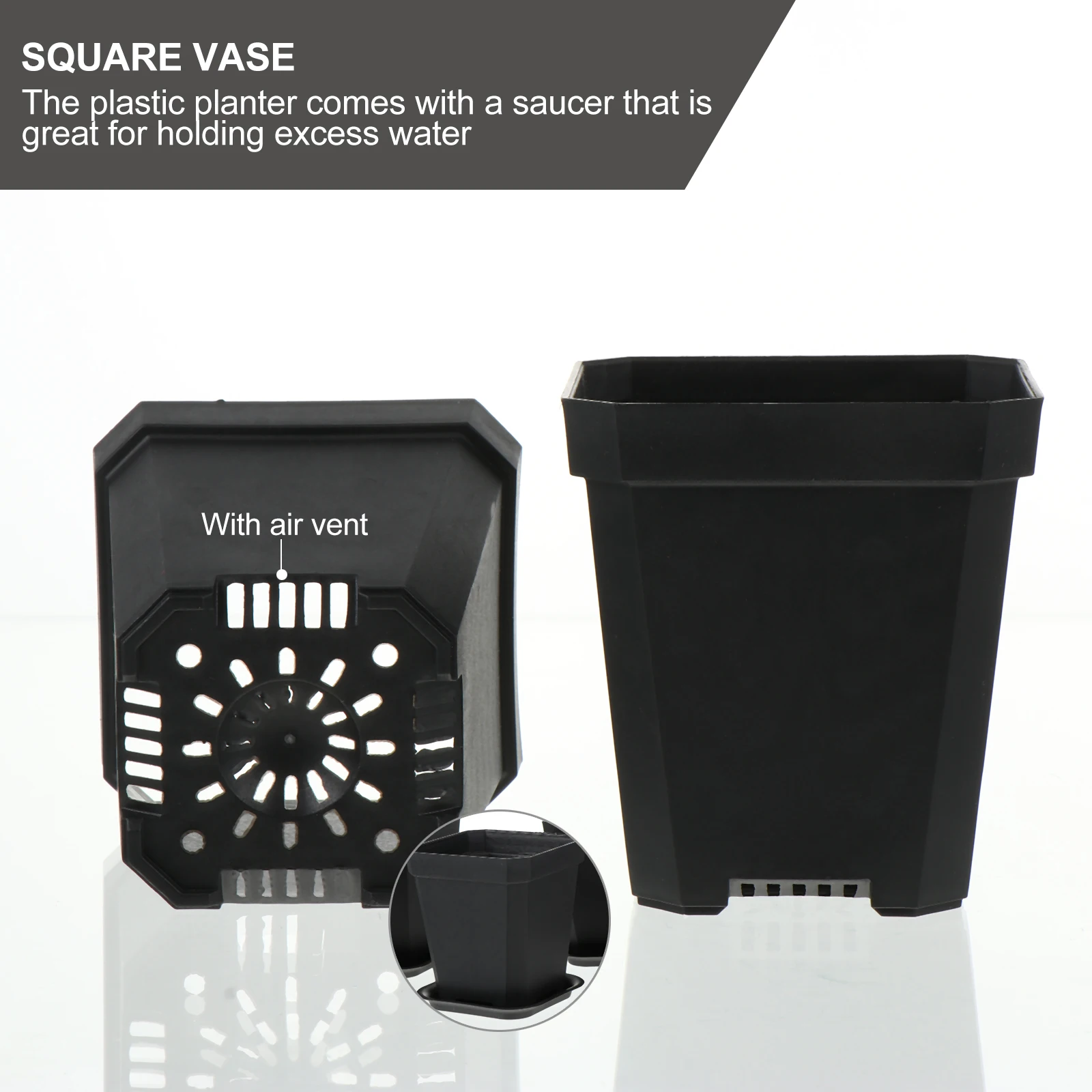 

10Pcs Square Plastic Flowerpots with Saucers Garden Durable Plant Pots Home Office Decoration