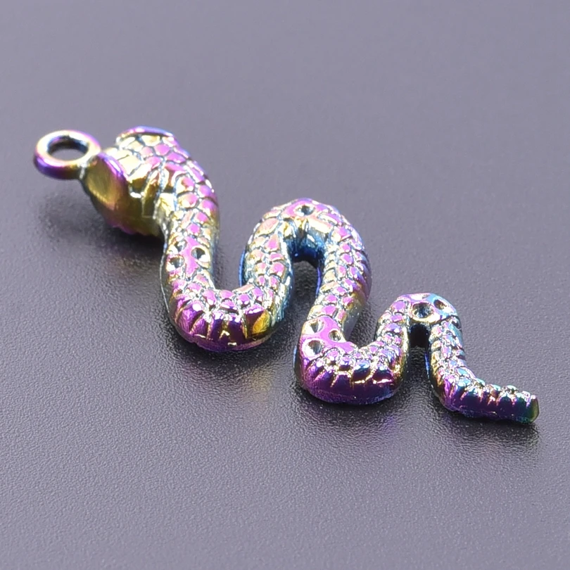 5pcs/Lot Fashion Rainbow Color Snake Charms Alloy Animal Pendant For Necklace Earrings Bracelet Jewelry Making DIY Accessories