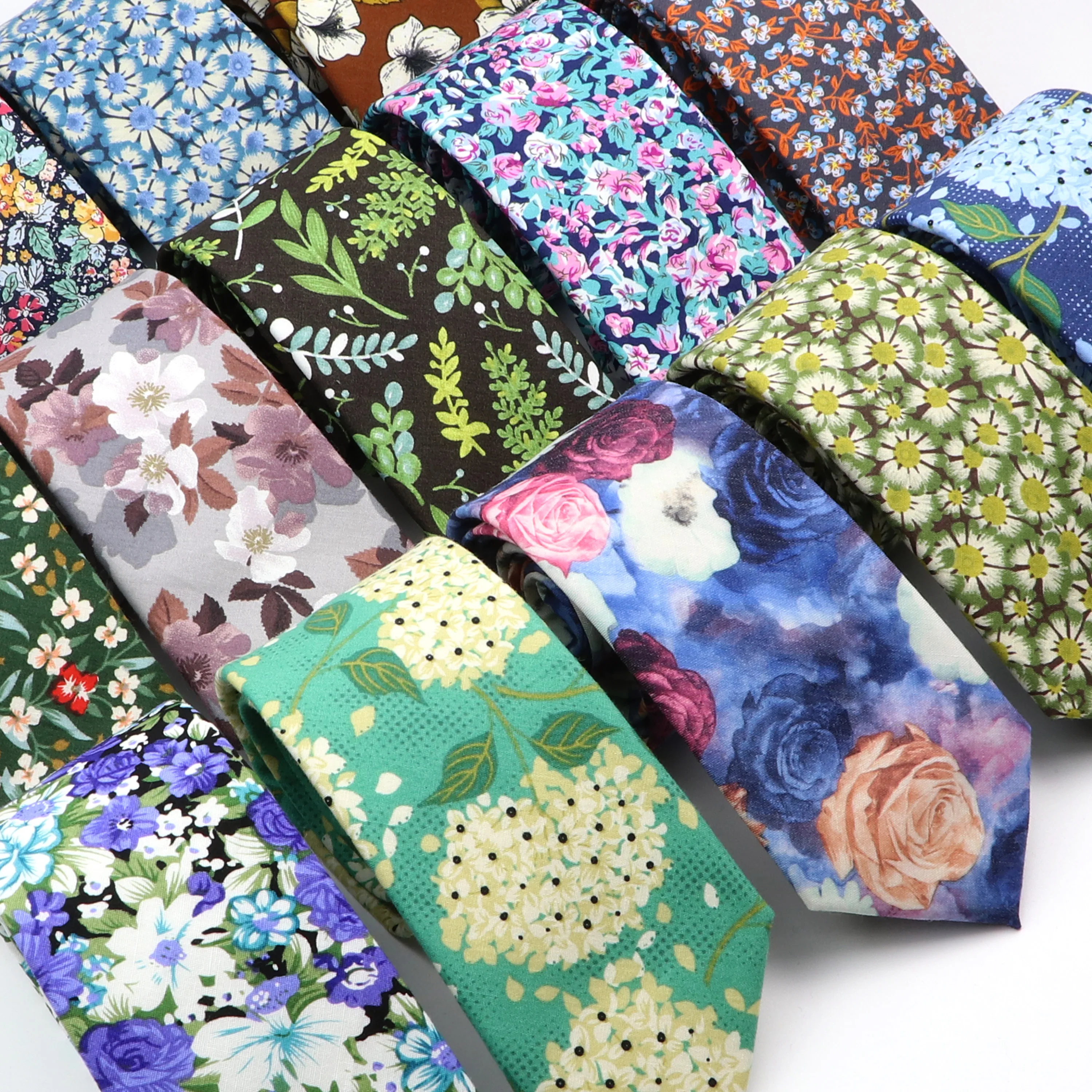 New 100% Cotton Floral Elegant Tie For Men Women Beautiful Flower Paisley Necktie Narrow Skinny Cravat Wedding Casual Corbatas