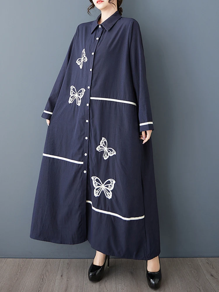 XITAO 刺繍シングルブレストラペルドレスカジュアル新着痩身ファッションフルスリーブ A ライン春の女性のドレス GYX1514