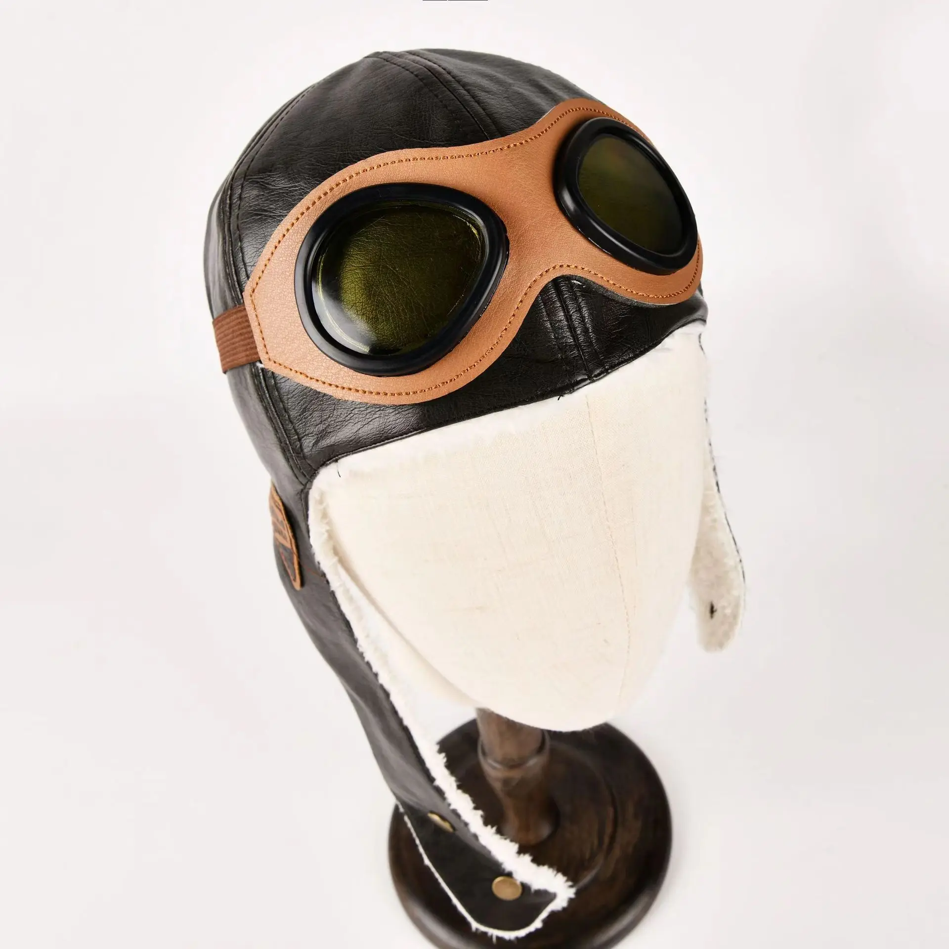 Leather pilot warm children's hat winter version with plush ear protection hat, about 50-52cm, suitable for about 2-8 years old