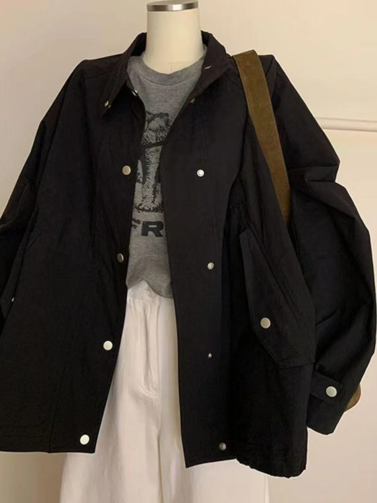 

plus Size 300 Pou Bla Stand Collar Jaet Simple Versatile Spring Autumn Design Sense Outerwear for Women Commute Sle