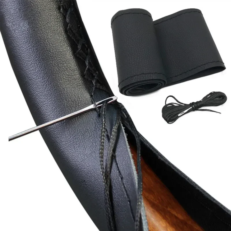 

37/38CM Car Steering Cover DIY Steering Wheel Covers Soft Leather Braid Design With Needle and Thread Interior Kits