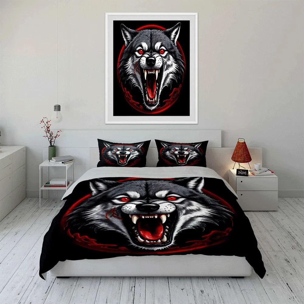 Fierce Wolf Design Apparel Set Exquisite three-piece bedding set gift for kids and adults