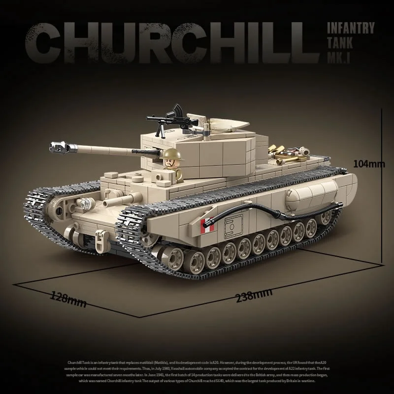 1031PCS New World WarII Military Weapons Churchill MK I Infantry Tank Model Building  Blocks WW2 MOC Bricks Toys Boy Kids Gift