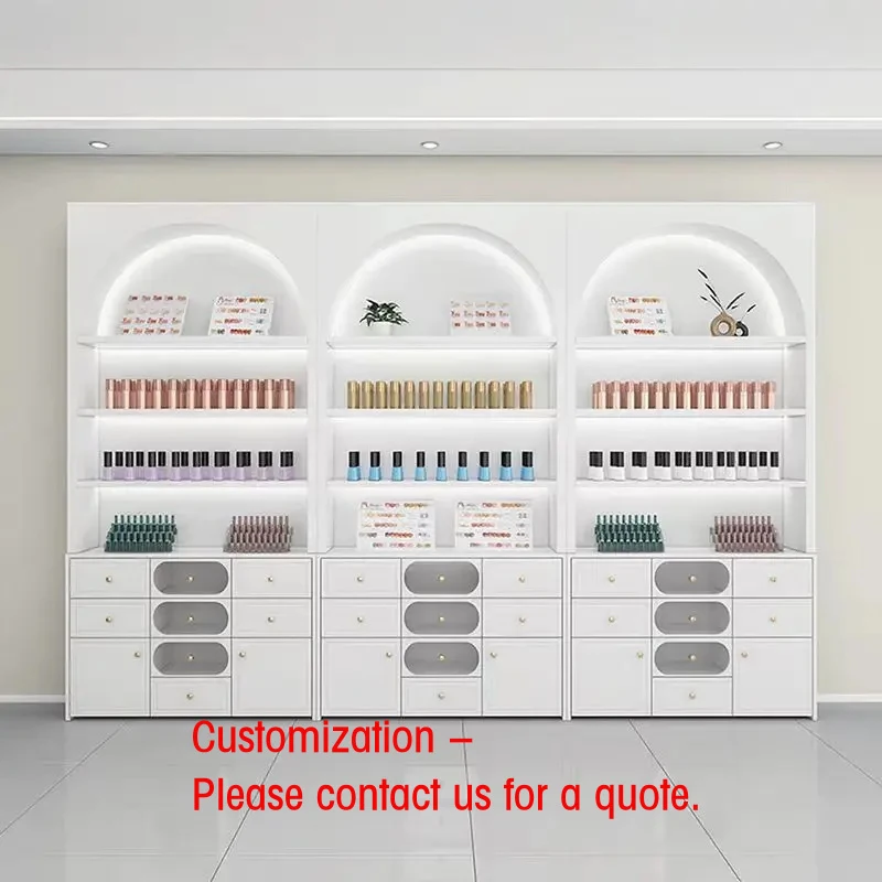 custom.YS-0725C Custom Modern Professional Handmade Multi-Functional Panel Nail Salon Display Cabinet Mall Gym